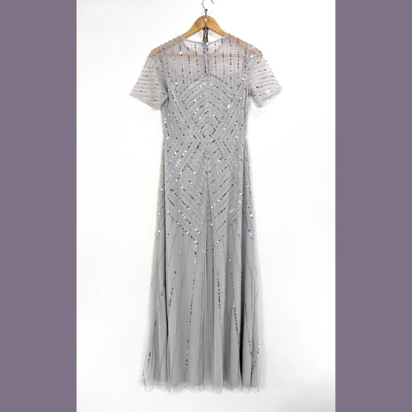 Frock and Frill Size 4 Bridesmaid Short Sleeve Maxi Gown Dress In Light Gray - Picture 7 of 12
